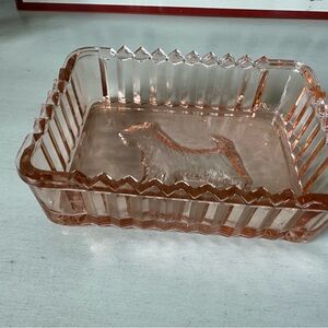 Vintage Jeanette pink depression glass dish Scotty dog